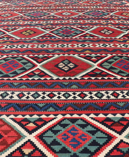19th Century Antique Shirvan Kilim with Intricate Design in with Vibrant Colors. 19th Century Antique Shirvan Kilim with Intricate Design in with Vibrant Colors. Antique Shirvan Kilim Rug in with amazing intricacy and vibrant colors. Keivan Wov... - Keivan Woven ArtsR20 - 1103 - 14054