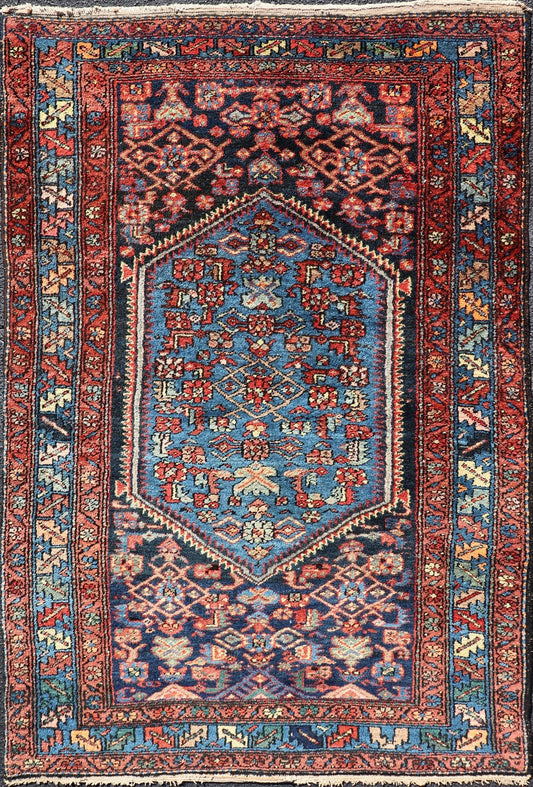 Antique Persian Bidjar Carpet with Variety of Blue Colors, Red, and Salmon Antique Bidjar Persian carpet with center medallion with variety of blue colors, red, and salmon. Keivan Woven Arts / rug/R20 - 1104 origin/Iran antique Bijar Persia... - Keivan Woven ArtsR20 - 1104 - 14060