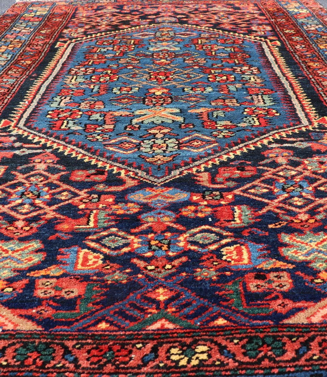 Antique Persian Bidjar Carpet with Variety of Blue Colors, Red, and Salmon Antique Bidjar Persian carpet with center medallion with variety of blue colors, red, and salmon. Keivan Woven Arts / rug/R20 - 1104 origin/Iran antique Bijar Persia... - Keivan Woven ArtsR20 - 1104 - 14060