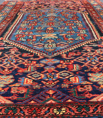 Antique Persian Bidjar Carpet with Variety of Blue Colors, Red, and Salmon Antique Bidjar Persian carpet with center medallion with variety of blue colors, red, and salmon. Keivan Woven Arts / rug/R20 - 1104 origin/Iran antique Bijar Persia... - Keivan Woven ArtsR20 - 1104 - 14060