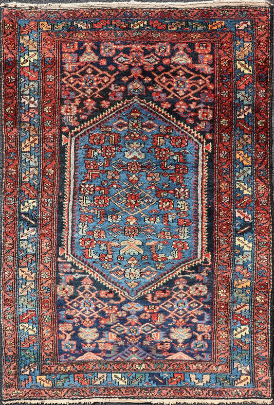 Antique Persian Bidjar Carpet with Variety of Blue Colors, Red, and Salmon Antique Bidjar Persian carpet with center medallion with variety of blue colors, red, and salmon. Keivan Woven Arts / rug/R20 - 1104 origin/Iran antique Bijar Persia... - Keivan Woven ArtsR20 - 1104 - 14060Rug