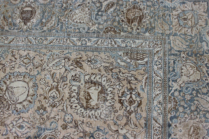 Antique Persian Tabriz Carpet with Geometric Design in Tan and Blue's Antique Persian Tabriz carpet with geometric design in blue tones. Blue, gray, taupe, tan and brown geometric Persian Tabriz rug, rug R20 - 115, country of origin / type: Iran ... - Keivan Woven ArtsR20 - 115 - 12685Rug