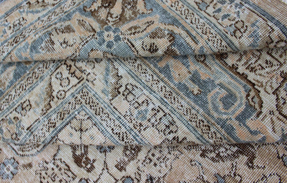 Antique Persian Tabriz Carpet with Geometric Design in Tan and Blue's Antique Persian Tabriz carpet with geometric design in blue tones. Blue, gray, taupe, tan and brown geometric Persian Tabriz rug, rug R20 - 115, country of origin / type: Iran ... - Keivan Woven ArtsR20 - 115 - 12685Rug