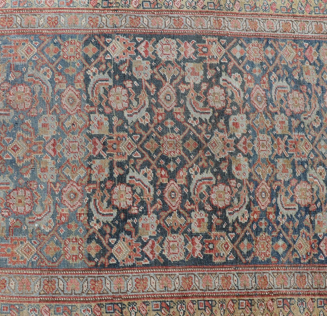 Antique Kurdish Runner With All Over Design in Blue & Yellow Green. Antique Kurdish Runner With All Over Herati Design in variegated Blue & Yellow Green. Keivan Woven Arts: rug R20 - 1201 Country of Origin: Iran Type: Kurdish Circa: 1920 M... - Keivan Woven ArtsR20 - 1201 - 14044