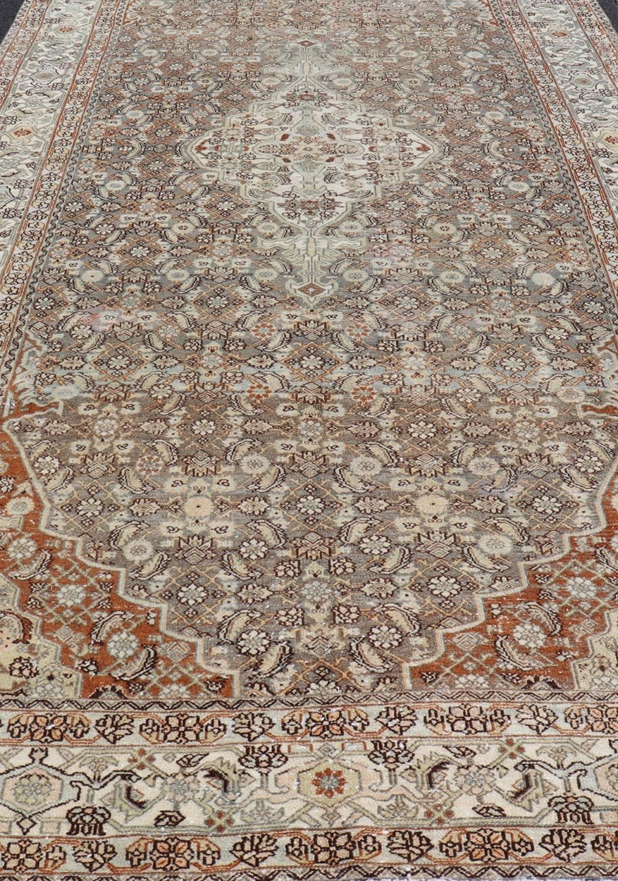Antique Hamadan Gallery Rug with Medallion and All - Over Sub - Geometric Design Antique Hand - Knotted Persian Hamadan Rug with Medallion, Keivan Woven Arts; rug R20 - 1205, country of origin / type: Iran / Hamadan, circa 1920. Measures: 7'1 x 16'5 Thi... - Keivan Woven ArtsR20 - 1205 - 14190