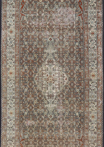 Antique Hamadan Gallery Rug with Medallion and All - Over Sub - Geometric Design Antique Hand - Knotted Persian Hamadan Rug with Medallion, Keivan Woven Arts; rug R20 - 1205, country of origin / type: Iran / Hamadan, circa 1920. Measures: 7'1 x 16'5 Thi... - Keivan Woven ArtsR20 - 1205 - 14190
