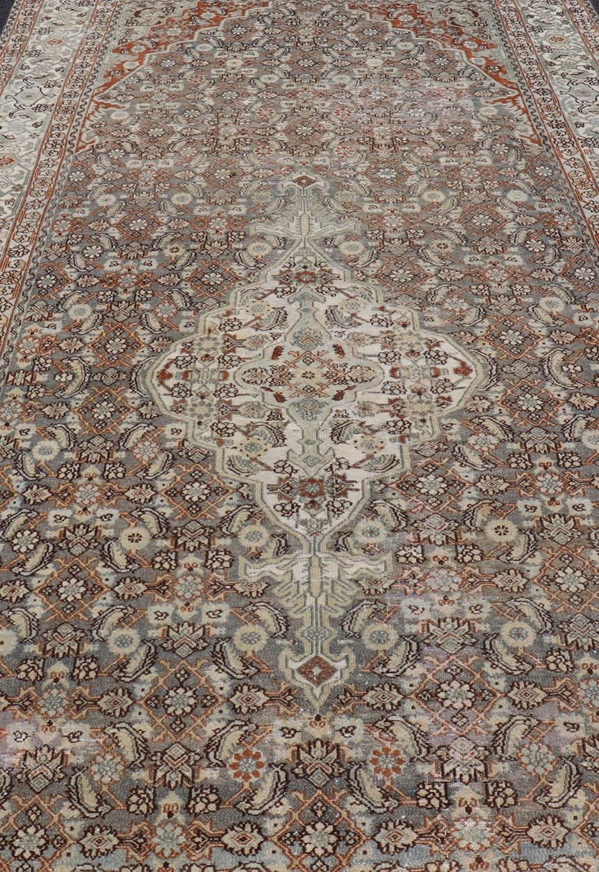 Antique Hamadan Gallery Rug with Medallion and All - Over Sub - Geometric Design Antique Hand - Knotted Persian Hamadan Rug with Medallion, Keivan Woven Arts; rug R20 - 1205, country of origin / type: Iran / Hamadan, circa 1920. Measures: 7'1 x 16'5 Thi... - Keivan Woven ArtsR20 - 1205 - 14190
