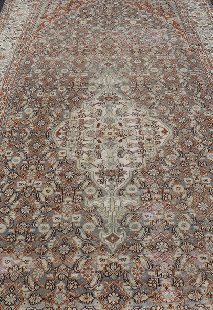 Antique Hamadan Gallery Rug with Medallion and All - Over Sub - Geometric Design Antique Hand - Knotted Persian Hamadan Rug with Medallion, Keivan Woven Arts; rug R20 - 1205, country of origin / type: Iran / Hamadan, circa 1920. Measures: 7'1 x 16'5 Thi... - Keivan Woven ArtsR20 - 1205 - 14190