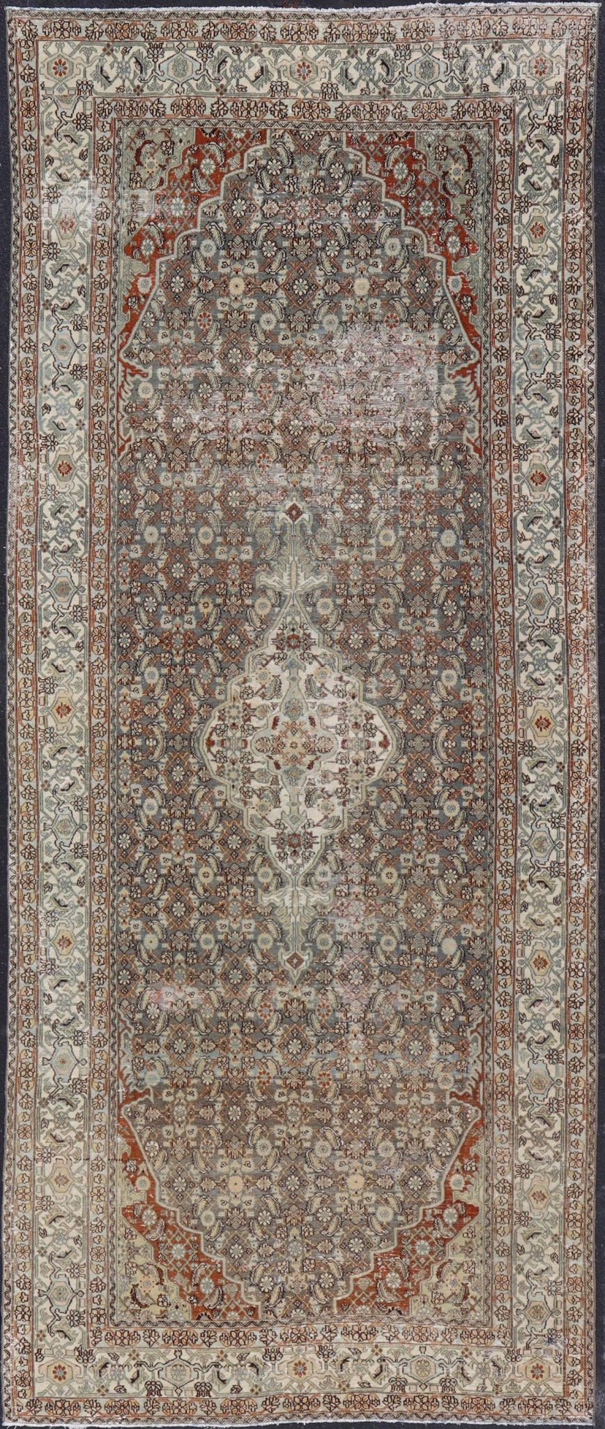 Antique Hamadan Gallery Rug with Medallion and All - Over Sub - Geometric Design Antique Hand - Knotted Persian Hamadan Rug with Medallion, Keivan Woven Arts; rug R20 - 1205, country of origin / type: Iran / Hamadan, circa 1920. Measures: 7'1 x 16'5 Thi... - Keivan Woven ArtsR20 - 1205 - 14190
