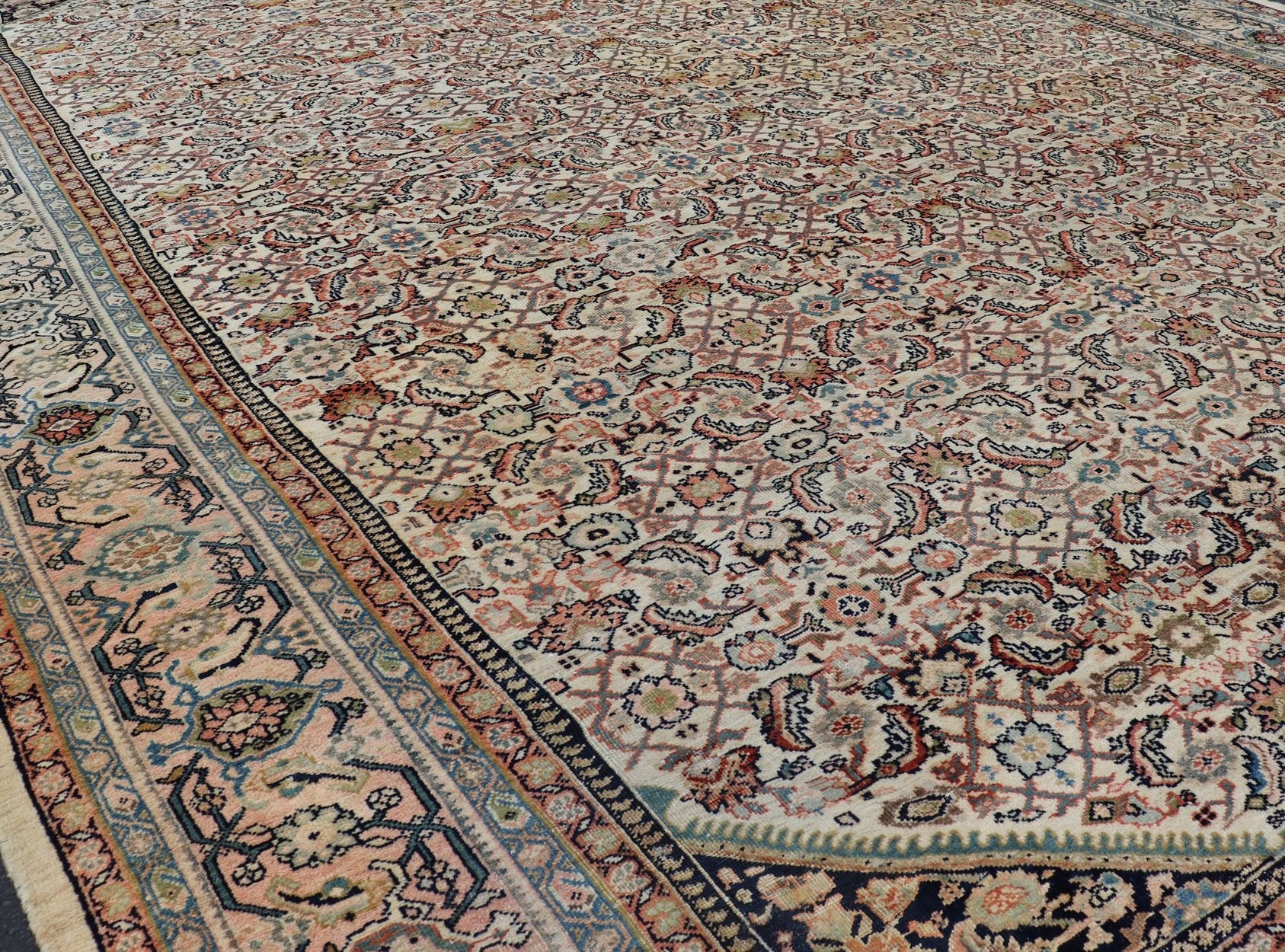 Large Antique Persian Sultanabad Rug in Ivory Background & All - Over Design. Outstanding Antique Sultanabad Persian Rug ivory background from Persia with all - over geometric design, rug R20 - 1209, country of origin / type: Iran / Sultanabad , circa 19... - Keivan Woven ArtsR20 - 1209 - 15238Rug