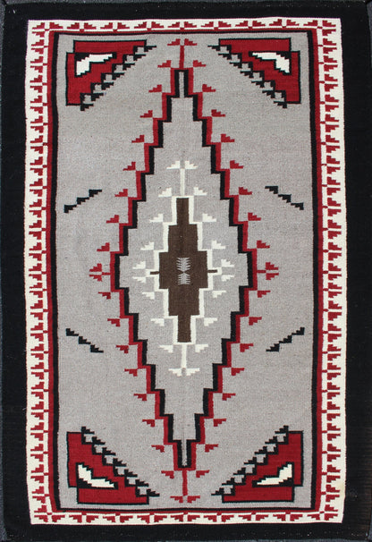 Vintage Tribal Native American Rug in Gray, Ivory, Black, and Red. Large vintage native American rug with geometric design in red, white and black, Keivan Woven Arts/ rug/R20 - 18, country of origin / type: America / Native American rug, circa 1950 ... - Keivan Woven ArtsR20 - 18 - 12661Rug