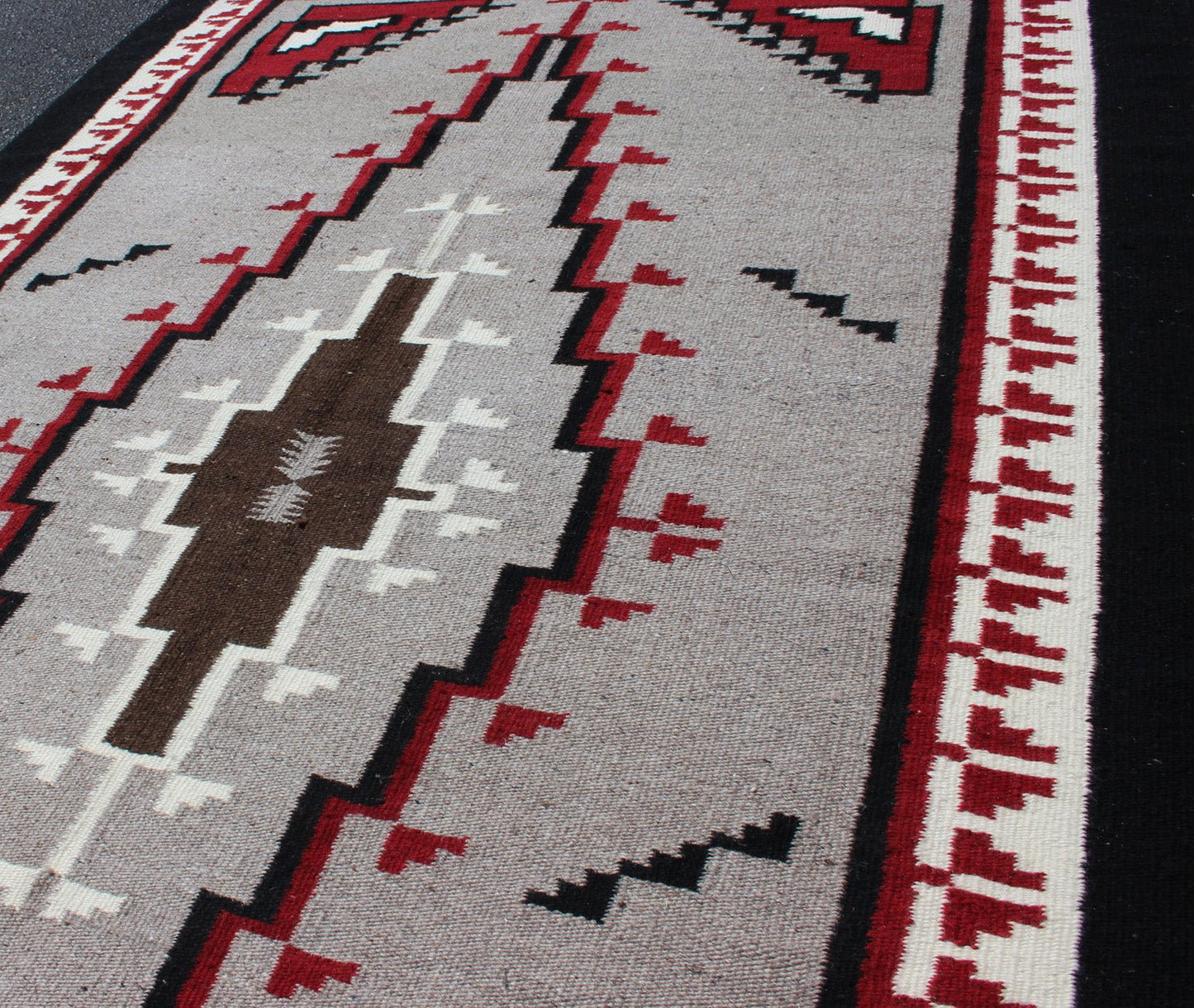 Vintage Tribal Native American Rug in Gray, Ivory, Black, and Red. Large vintage native American rug with geometric design in red, white and black, Keivan Woven Arts/ rug/R20 - 18, country of origin / type: America / Native American rug, circa 1950 ... - Keivan Woven ArtsR20 - 18 - 12661Rug