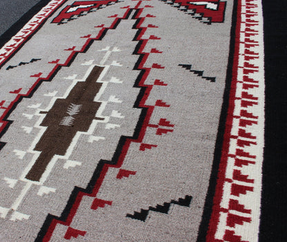 Vintage Tribal Native American Rug in Gray, Ivory, Black, and Red. Large vintage native American rug with geometric design in red, white and black, Keivan Woven Arts/ rug/R20 - 18, country of origin / type: America / Native American rug, circa 1950 ... - Keivan Woven ArtsR20 - 18 - 12661Rug