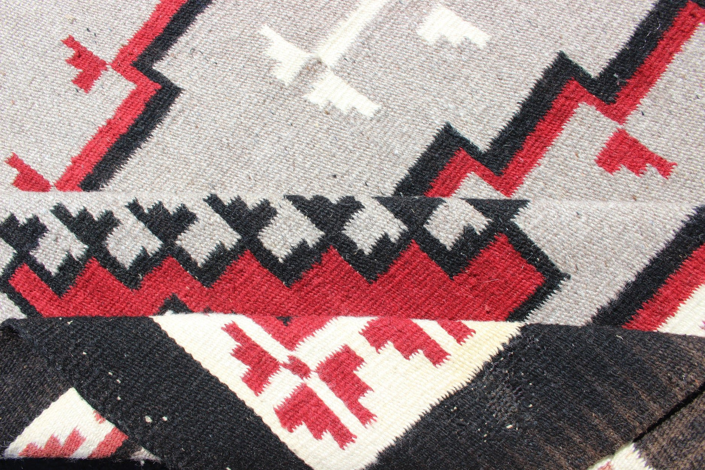 Vintage Tribal Native American Rug in Gray, Ivory, Black, and Red. Large vintage native American rug with geometric design in red, white and black, Keivan Woven Arts/ rug/R20 - 18, country of origin / type: America / Native American rug, circa 1950 ... - Keivan Woven ArtsR20 - 18 - 12661Rug