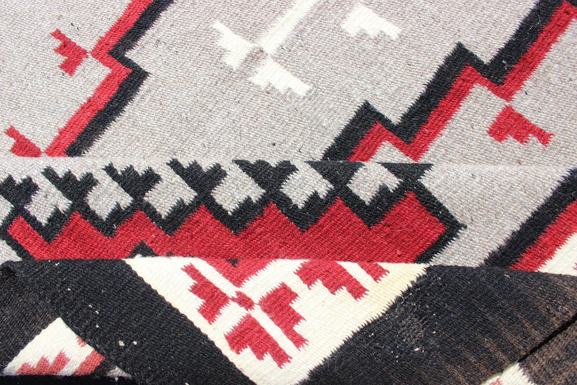 Vintage Tribal Native American Rug in Gray, Ivory, Black, and Red. Large vintage native American rug with geometric design in red, white and black, Keivan Woven Arts/ rug/R20 - 18, country of origin / type: America / Native American rug, circa 1950 ... - Keivan Woven ArtsR20 - 18 - 12661Rug