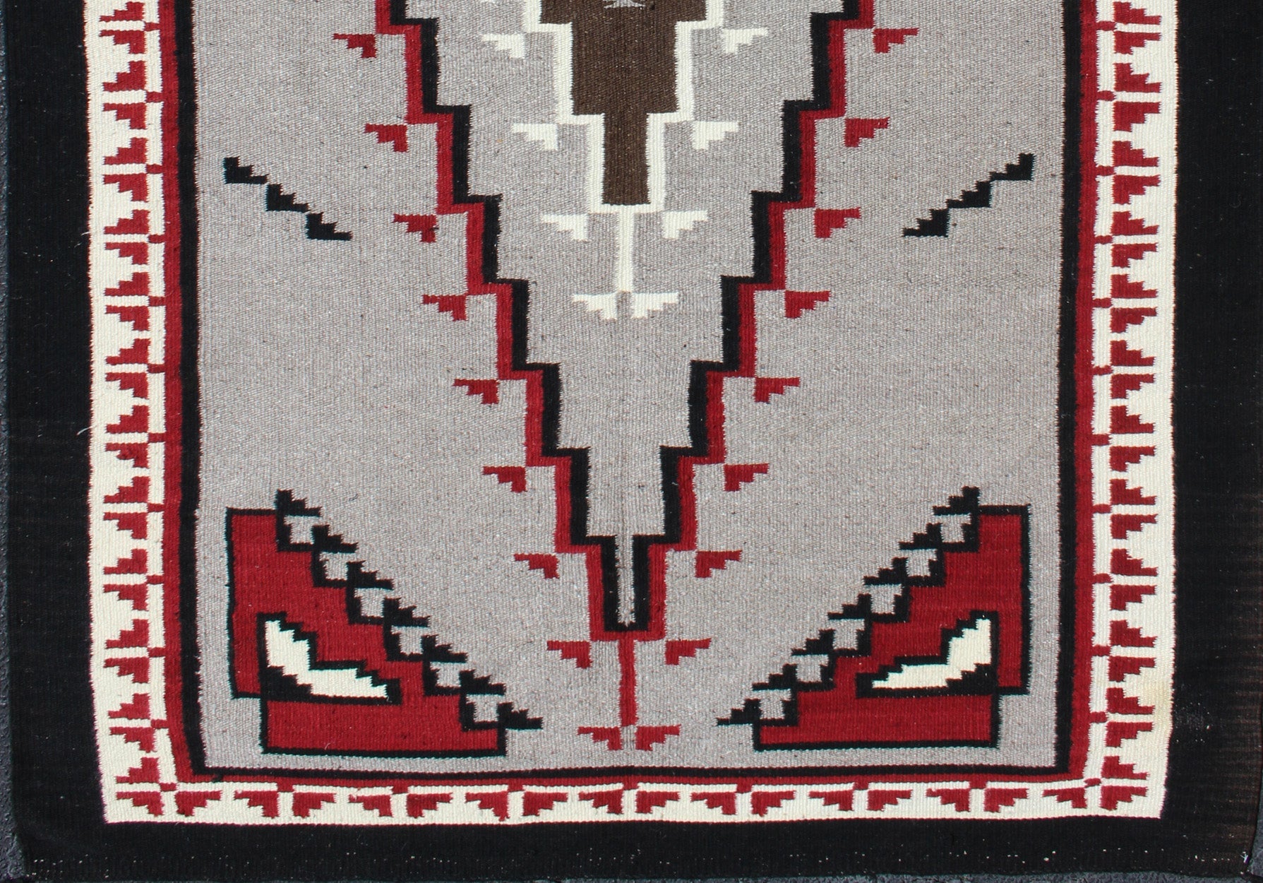 Vintage Tribal Native American Rug in Gray, Ivory, Black, and Red. Large vintage native American rug with geometric design in red, white and black, Keivan Woven Arts/ rug/R20 - 18, country of origin / type: America / Native American rug, circa 1950 ... - Keivan Woven ArtsR20 - 18 - 12661Rug