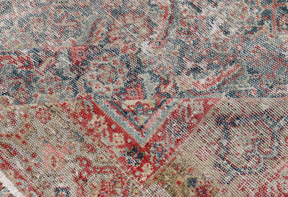 Large Gallery Persian Antique Malayer Rug in Geometric with Blue and Red Tones. Distressed antique Persian Malayer runner with geometric all - over design in reds, tan, and light blue. Antique rug from Persia with geometric motifs, Keivan Woven Arts / ru... - Keivan Woven ArtsR20 - 63 - 12665Rug