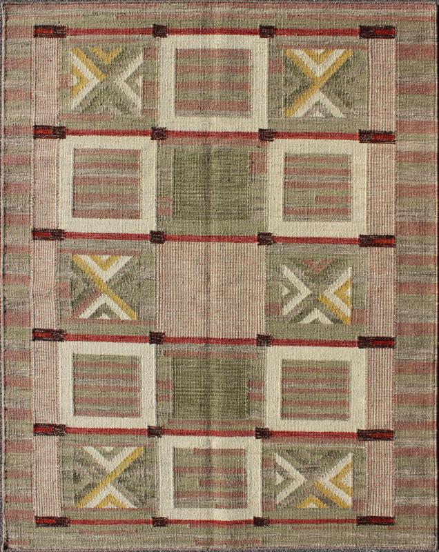 Modern Scandinavian/Swedish Geometric Design Rug by Keivan Woven Arts Measures: 5'0'' x 6'9''. This Scandinavian flat - weave patterned rug is inspired by the work of Swedish textile designers of the early to mid - 20th century. Featuring a uniq... - Keivan Woven ArtsRJK - 103 - SHB - 003 - 01 - 8022Rug