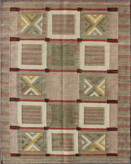 Modern Scandinavian/Swedish Geometric Design Rug by Keivan Woven Arts Measures: 5'0'' x 6'9''. This Scandinavian flat - weave patterned rug is inspired by the work of Swedish textile designers of the early to mid - 20th century. Featuring a uniq... - Keivan Woven ArtsRJK - 103 - SHB - 003 - 01 - 8022Rug