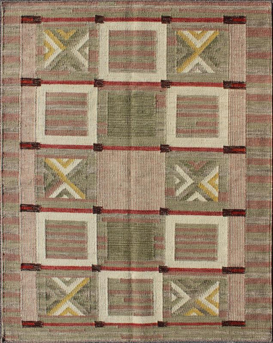 Modern Scandinavian/Swedish Geometric Design Rug by Keivan Woven Arts Measures: 5'0'' x 6'9''. This Scandinavian flat - weave patterned rug is inspired by the work of Swedish textile designers of the early to mid - 20th century. Featuring a uniq... - Keivan Woven ArtsRJK - 103 - SHB - 003 - 01 - 8022Rug