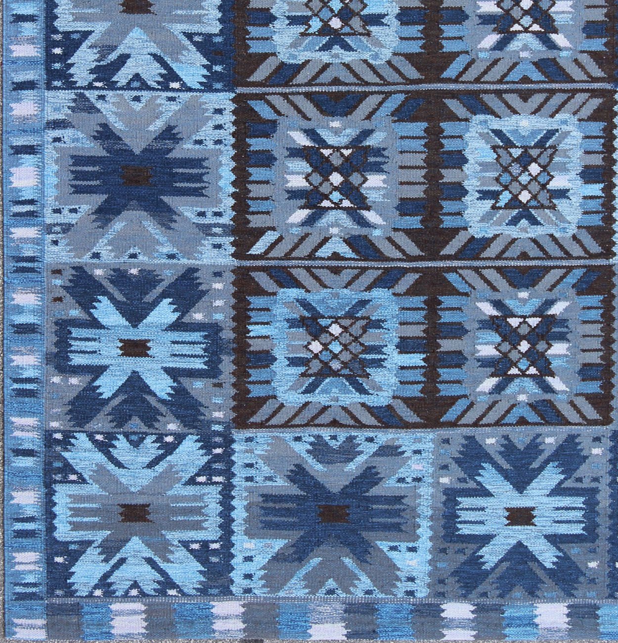 Keivan Woven Arts Contemporary Scandinavian Flat - Weave Swedish Design Rug in Blue & Brown Colors. This rug can be customized. Measures: 9' x 12'. This modern Scandinavian design flat - weave rug is inspired by the work of Swedish textile de... - Keivan Woven ArtsRJK - 112 - SHB - 001 - 01 - 8571Rug