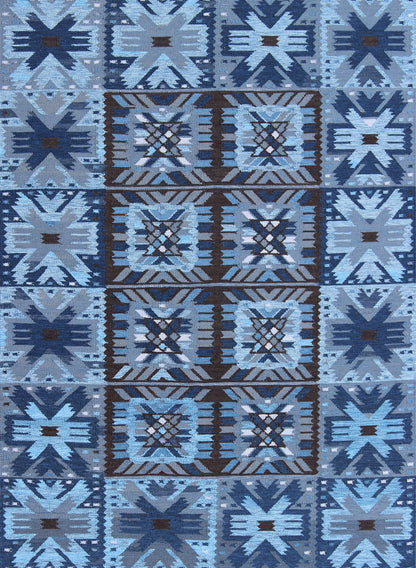 Keivan Woven Arts Contemporary Scandinavian Flat - Weave Swedish Design Rug in Blue & Brown Colors. This rug can be customized. Measures: 9' x 12'. This modern Scandinavian design flat - weave rug is inspired by the work of Swedish textile de... - Keivan Woven ArtsRJK - 112 - SHB - 001 - 01 - 8571Rug