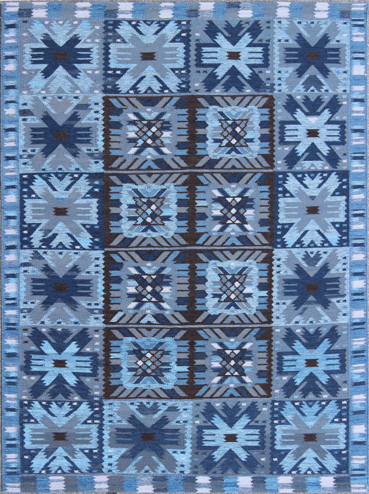 Keivan Woven Arts Contemporary Scandinavian Flat - Weave Swedish Design Rug in Blue & Brown Colors. This rug can be customized. Measures: 9' x 12'. This modern Scandinavian design flat - weave rug is inspired by the work of Swedish textile de... - Keivan Woven ArtsRJK - 112 - SHB - 001 - 01 - 8571Rug