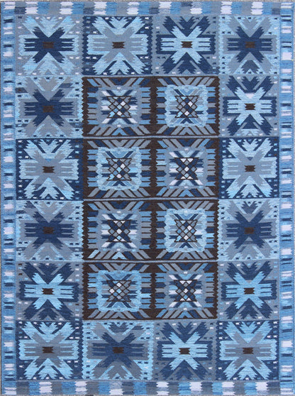 Keivan Woven Arts Contemporary Scandinavian Flat - Weave Swedish Design Rug in Blue & Brown Colors. This rug can be customized. Measures: 9' x 12'. This modern Scandinavian design flat - weave rug is inspired by the work of Swedish textile de... - Keivan Woven ArtsRJK - 112 - SHB - 001 - 01 - 8571Rug