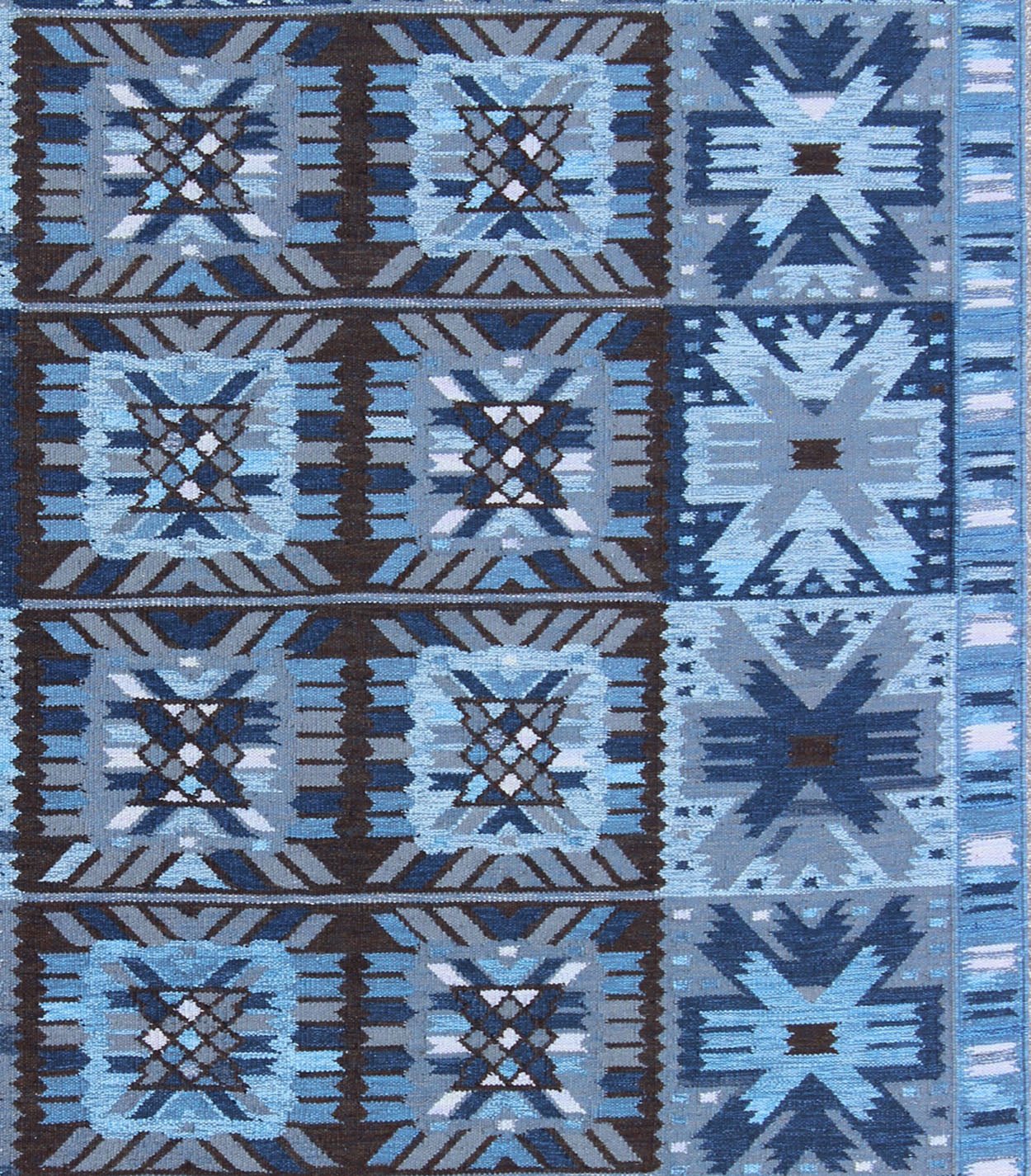 Keivan Woven Arts Contemporary Scandinavian Flat - Weave Swedish Design Rug in Blue & Brown Colors. This rug can be customized. Measures: 9' x 12'. This modern Scandinavian design flat - weave rug is inspired by the work of Swedish textile de... - Keivan Woven ArtsRJK - 112 - SHB - 001 - 01 - 8571Rug