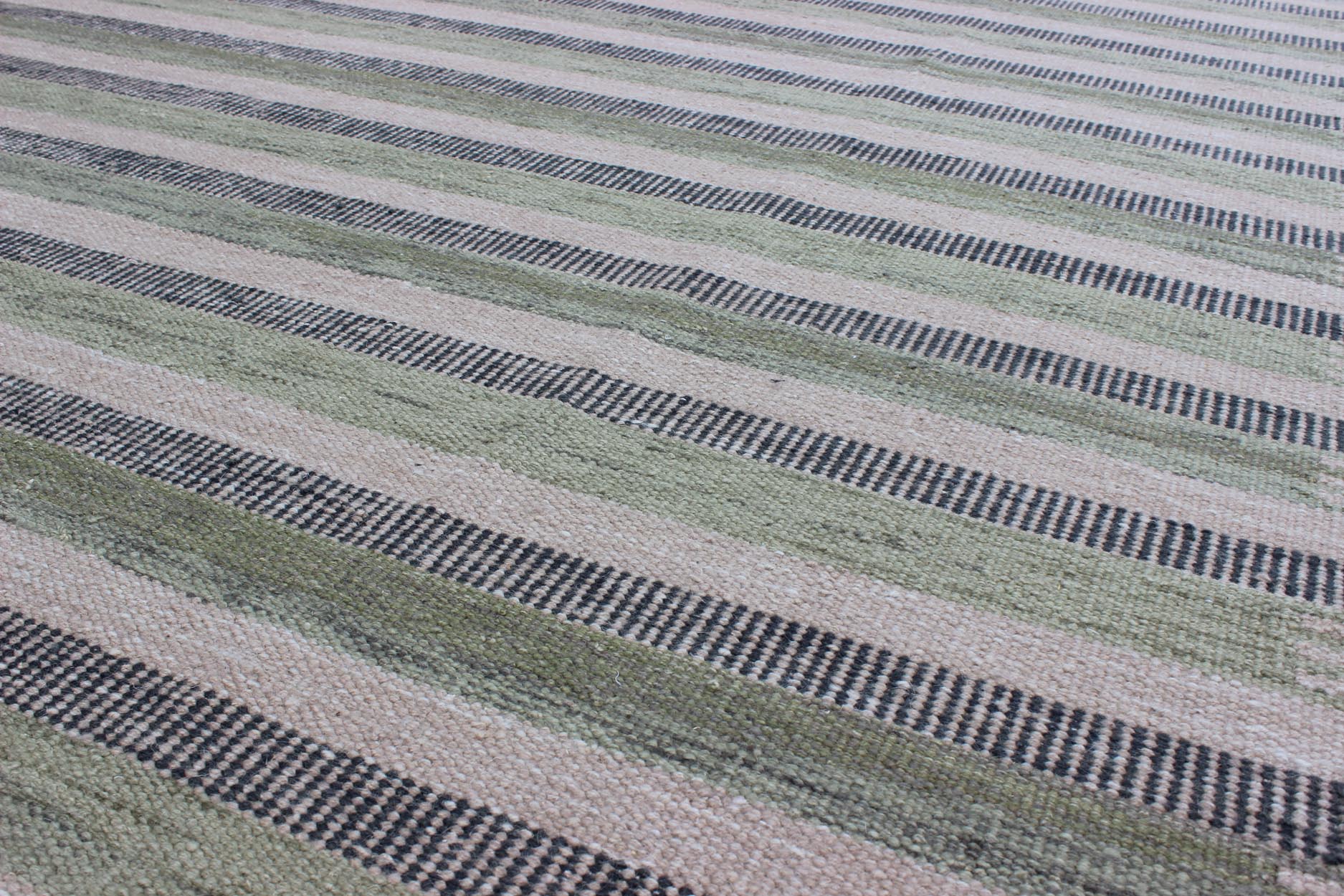 Scandinavian Design Flat - Weave Rug with Striped Design in Charcoal and Green This modern Scandinavian flat - weave patterned rug is inspired by the work of Swedish textile designers of the early to mid - 20th century. With a unique blend of historic... - Keivan Woven ArtsRJK - 116 - SHB - 002 - 03 - 8583Rug