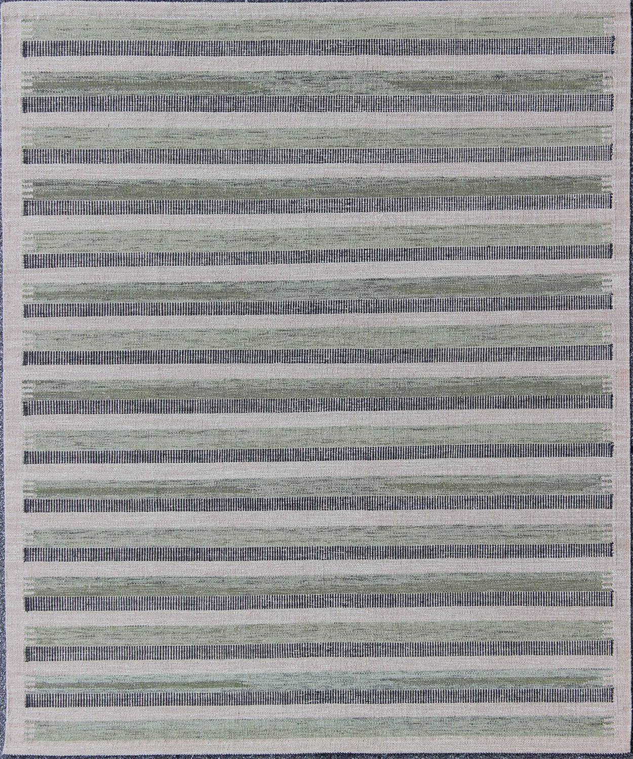 Scandinavian Design Flat - Weave Rug with Striped Design in Charcoal and Green This modern Scandinavian flat - weave patterned rug is inspired by the work of Swedish textile designers of the early to mid - 20th century. With a unique blend of historic... - Keivan Woven ArtsRJK - 116 - SHB - 002 - 03 - 8583Rug