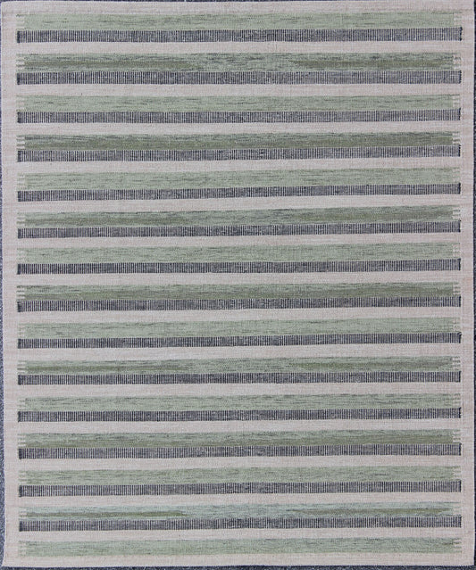 Scandinavian Design Flat - Weave Rug with Striped Design in Charcoal and Green This modern Scandinavian flat - weave patterned rug is inspired by the work of Swedish textile designers of the early to mid - 20th century. With a unique blend of historic... - Keivan Woven ArtsRJK - 116 - SHB - 002 - 03 - 8583Rug