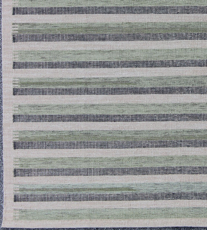 Scandinavian Design Flat - Weave Rug with Striped Design in Charcoal and Green This modern Scandinavian flat - weave patterned rug is inspired by the work of Swedish textile designers of the early to mid - 20th century. With a unique blend of historic... - Keivan Woven ArtsRJK - 116 - SHB - 002 - 03 - 8583Rug
