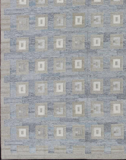 Large Modern Scandinavian/ Swedish Geometric Design Rug in Squares by Keivan Woven Arts. Measures: 10'4 x 13'9. Large Modern Scandinavian/ Swedish Geometric Design Rug in Squares. This Scandinavian Flat - Weave patterned rug is inspired ... - Keivan Woven ArtsRJK - 14860 - SHB - 048 - 02 - 7369Rug