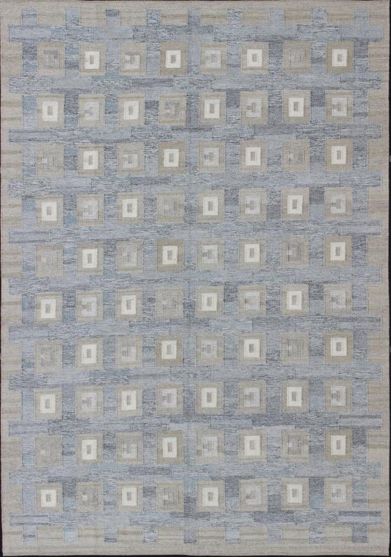 Large Modern Scandinavian/ Swedish Geometric Design Rug in Squares by Keivan Woven Arts. Measures: 10'4 x 13'9. Large Modern Scandinavian/ Swedish Geometric Design Rug in Squares. This Scandinavian Flat - Weave patterned rug is inspired ... - Keivan Woven ArtsRJK - 14860 - SHB - 048 - 02 - 7369Rug