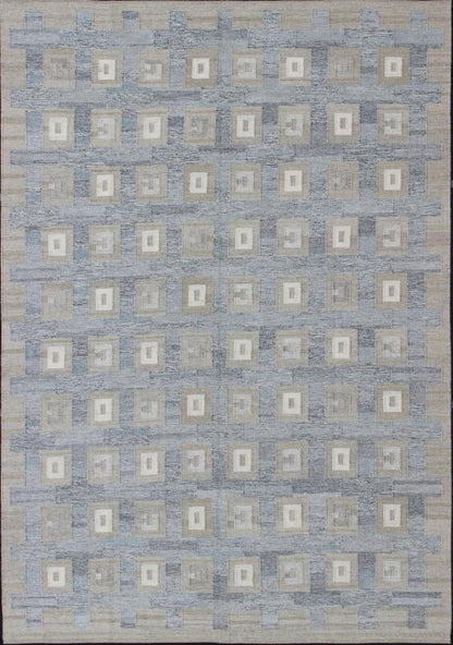 Large Modern Scandinavian/ Swedish Geometric Design Rug in Squares by Keivan Woven Arts. Measures: 10'4 x 13'9. Large Modern Scandinavian/ Swedish Geometric Design Rug in Squares. This Scandinavian Flat - Weave patterned rug is inspired ... - Keivan Woven ArtsRJK - 14860 - SHB - 048 - 02 - 7369Rug