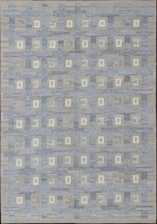 Large Modern Scandinavian/ Swedish Geometric Design Rug in Squares by Keivan Woven Arts. Measures: 10'4 x 13'9. Large Modern Scandinavian/ Swedish Geometric Design Rug in Squares. This Scandinavian Flat - Weave patterned rug is inspired ... - Keivan Woven ArtsRJK - 14860 - SHB - 048 - 02 - 7369Rug