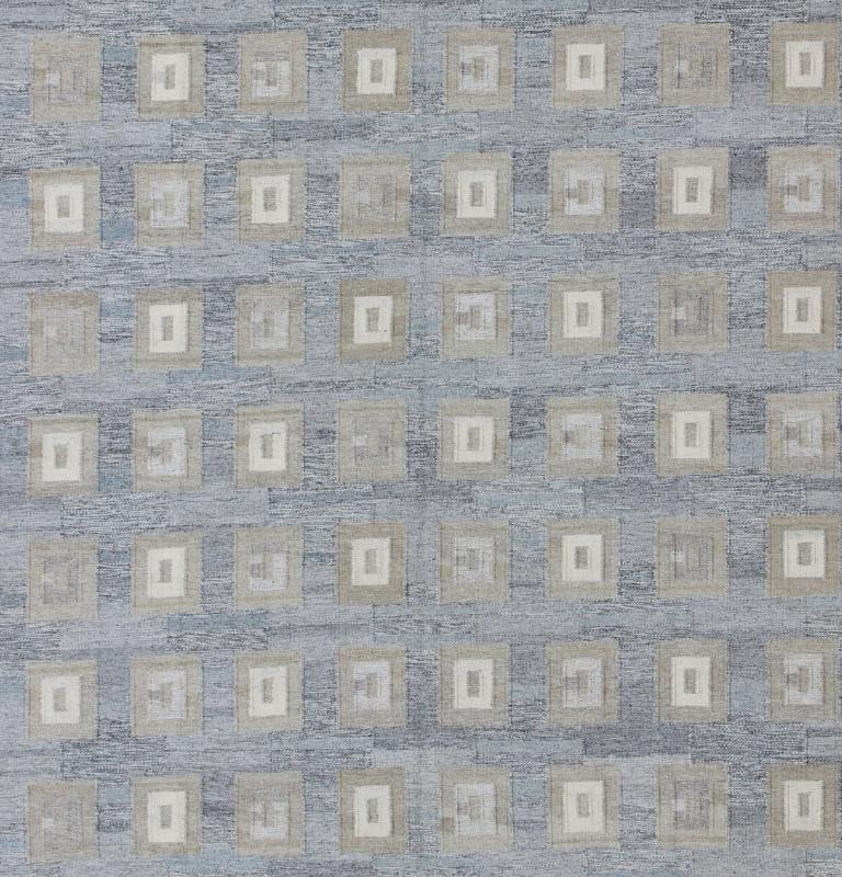 Large Modern Scandinavian/ Swedish Geometric Design Rug in Squares by Keivan Woven Arts. Measures: 10'4 x 13'9. Large Modern Scandinavian/ Swedish Geometric Design Rug in Squares. This Scandinavian Flat - Weave patterned rug is inspired ... - Keivan Woven ArtsRJK - 14860 - SHB - 048 - 02 - 7369Rug