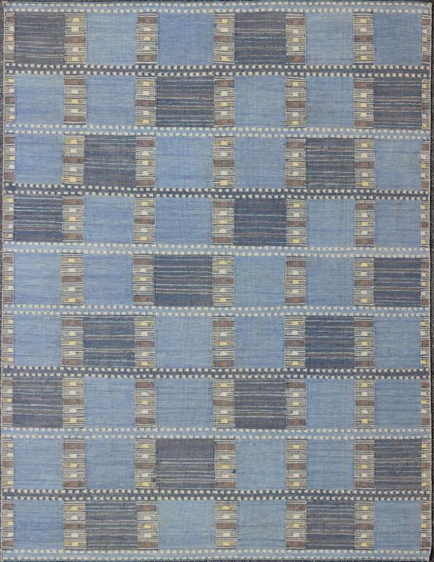 Scandinavian/Swedish Geometric Rug. Measures: 9'4 x 11'10. This Scandinavian Flat - Weave patterned rug is inspired by the work of Swedish textile designers of the early to mid - 20th Century. This dynamic and exciting composition is great for contem... - Keivan Woven ArtsRJK - 14913 - SHB - 022 - 01 - 7581Rug