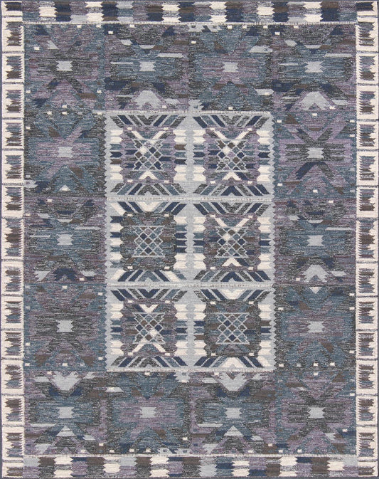 Gray, Blue and Charcoal Scandinavian Flat - Weave Rug with Modern Design kwarugs Gray, blue and charcoal Scandinavian flat - weave rug with modern design, rug rjk - 16215 - shb - 001 - 09, country of origin / type: Scandinavia / Scandinavian Modern T... - Keivan Woven ArtsRJK - 16215 - SHB - 001 - 09 - 10036