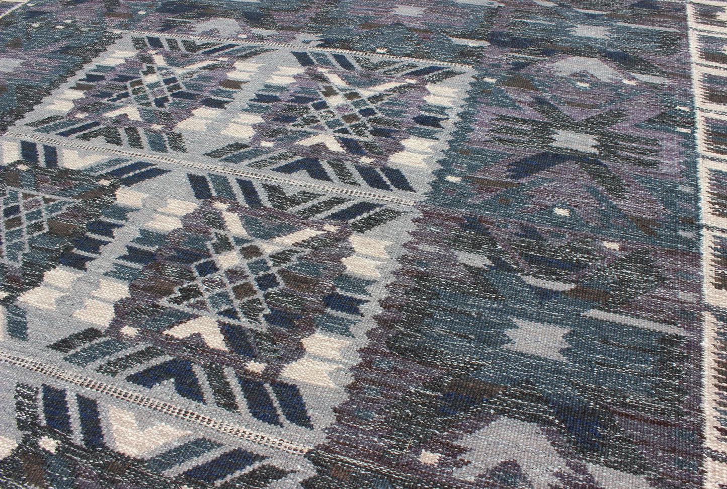 Gray, Blue and Charcoal Scandinavian Flat - Weave Rug with Modern Design kwarugs Gray, blue and charcoal Scandinavian flat - weave rug with modern design, rug rjk - 16215 - shb - 001 - 09, country of origin / type: Scandinavia / Scandinavian Modern T... - Keivan Woven ArtsRJK - 16215 - SHB - 001 - 09 - 10036Rug