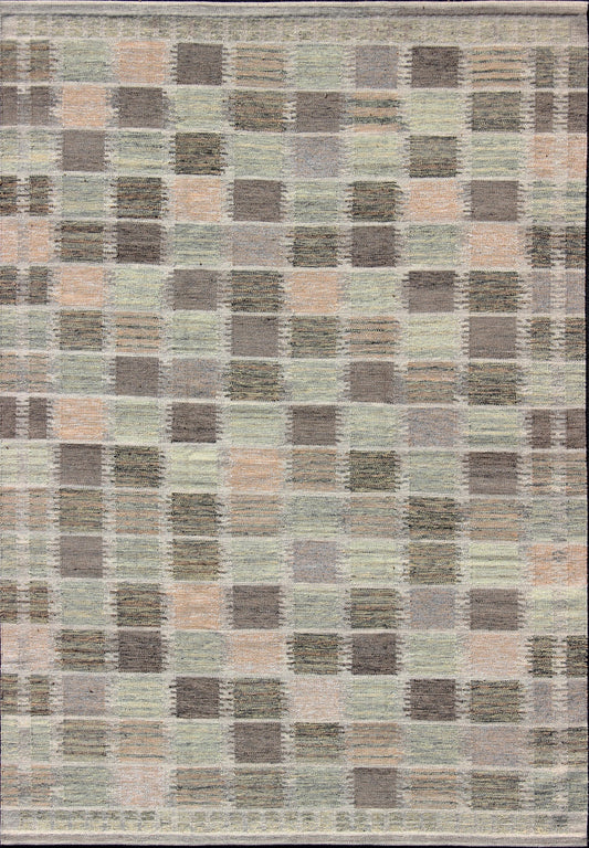 Modern Checkerboard or Patchwork Scandinavian Flat Weave Rug in Neutral Colors kwarugs Modern checkerboard or patchwork Scandinavian flat - weave rug in neutral colors. Keivan Woven Arts / rug rjk - 16217 - shb - 097 - 03, country of origin / type: Scandi... - Keivan Woven ArtsRJK - 16217 - SHB - 097 - 03 - 10860