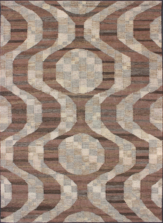 Modern Scandinavian Flat - Weave Rug, Modern Scandinavian Flat - Weave Rug with Modern design in Brown, Coffee, Gray, Cream, Modern rug, modern flat weave kwarugs This Scandinavian flat - weave rug is inspired by the work of Swedish textile design... - Keivan Woven ArtsRJK - 16222 - SHB - 044 - 03 - 10044