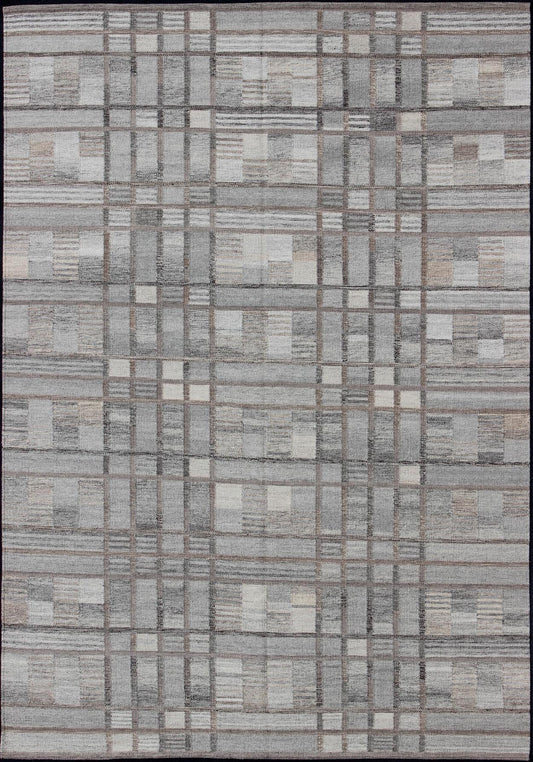 Gray colored geometric stripe block modern Scandinavian flat - weave design rug, rug rjk - 16330 - shb - 047 - 03, country of origin / type: India / Scandinavian flat - weave. This Scandinavian flat - weave is inspired by the work of Swedish textile designers... - Keivan Woven ArtsRJK - 16330 - SHB - 047 - 03 - 10472Rug