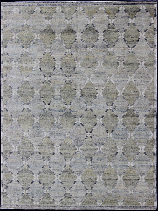 Scandinavian Geometric Piled Rug. Measures: 9'2 x 11'10 This Scandinavian flat - weave is inspired by the work of Swedish textile designers of the early/mid - 20th century. With a blend of historical and modern design, this dynamic composition is sui... - Keivan Woven ArtsRJK - 16354 - SHB - 008 - PILE - 10476Rug