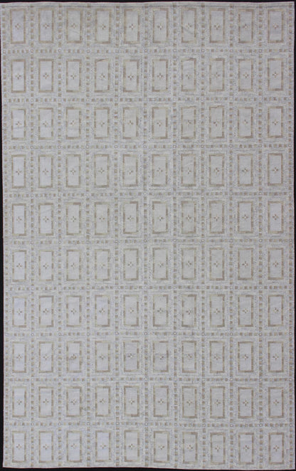Cream, silver, tan, taupe, and ivory geometric all - over design Scandinavian flat - weave rug. Keivan Woven Arts / rug RJK - 17389 - SHB - 045 - 02, Country of origin / type: India / Scandinavian flat - weave. Measures: 14'5 x 22'6. This Scandinavian flat - wea... - Keivan Woven ArtsRJK - 17389 - SHB - 045 - 02 - 11092Rug