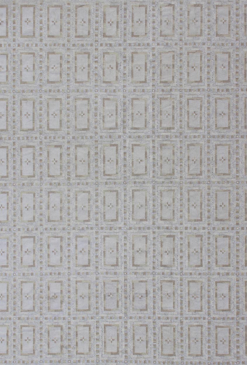 Cream, silver, tan, taupe, and ivory geometric all - over design Scandinavian flat - weave rug. Keivan Woven Arts / rug RJK - 17389 - SHB - 045 - 02, Country of origin / type: India / Scandinavian flat - weave. Measures: 14'5 x 22'6. This Scandinavian flat - wea... - Keivan Woven ArtsRJK - 17389 - SHB - 045 - 02 - 11092Rug