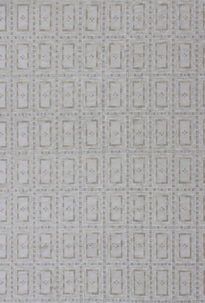 Cream, silver, tan, taupe, and ivory geometric all - over design Scandinavian flat - weave rug. Keivan Woven Arts / rug RJK - 17389 - SHB - 045 - 02, Country of origin / type: India / Scandinavian flat - weave. Measures: 14'5 x 22'6. This Scandinavian flat - wea... - Keivan Woven ArtsRJK - 17389 - SHB - 045 - 02 - 11092Rug