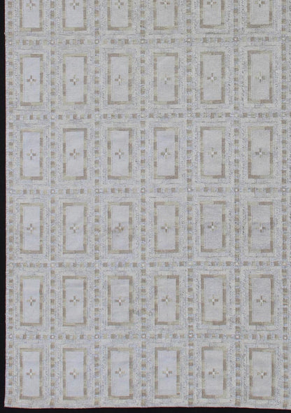 Cream, silver, tan, taupe, and ivory geometric all - over design Scandinavian flat - weave rug. Keivan Woven Arts / rug RJK - 17389 - SHB - 045 - 02, Country of origin / type: India / Scandinavian flat - weave. Measures: 14'5 x 22'6. This Scandinavian flat - wea... - Keivan Woven ArtsRJK - 17389 - SHB - 045 - 02 - 11092Rug