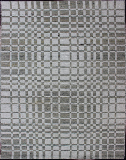 Modern Design Flatweave Rug with Modern pattern in Cream and Green - Gray Neutral tone rug with free - flowing modern design, Keivan Woven Arts / rug RJK - 17796 - SL - 1, country of origin / type: India The subdued design of this rug makes it pe... - Keivan Woven ArtsRJK - 17796 - SL - 1 - 13104Rug
